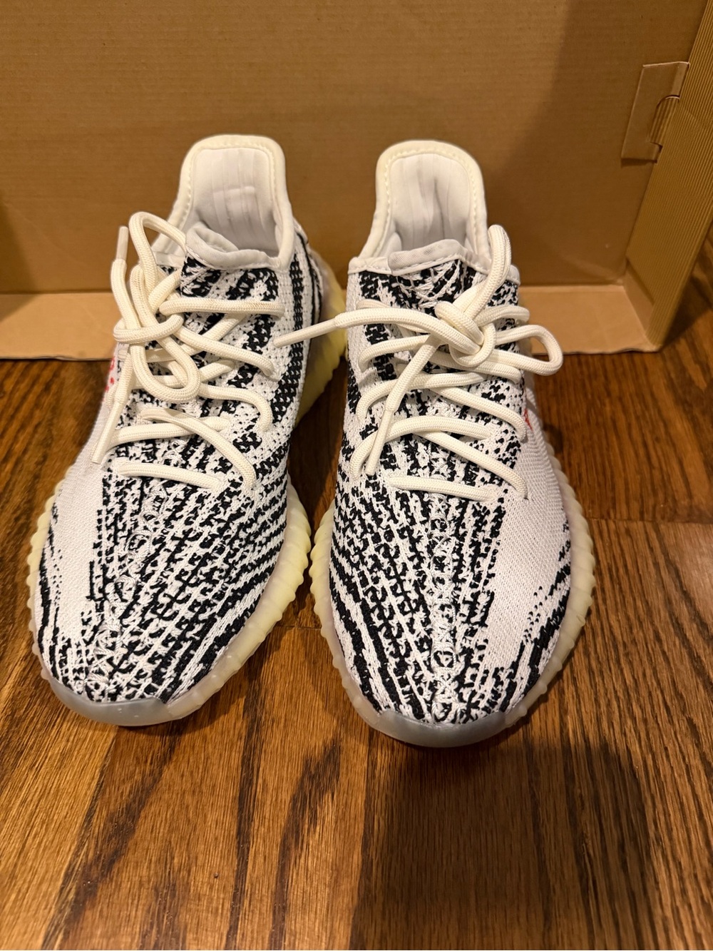 Adidas Yeezy Zebra Knit Lace-Up Sneakers in White & Black